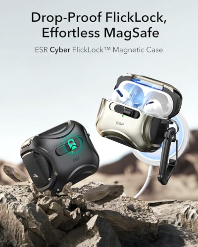 ESR for AirPods Pro 2 Case, Compatible with MagSafe, Cyber Series, Tianium - color: Titanium, size: AirPods Pro 2&1 Case