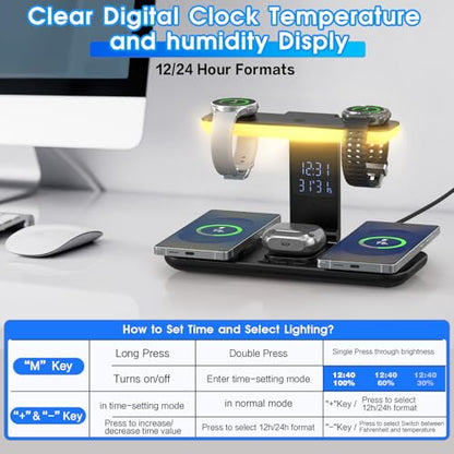 2026 YiJYi Dual Magnetic Wireless Charger for Samsung, 7 in 1 for Samsung Charging Station,45W Dual Phone with Two Light Styles Light & Clock,for Samsung S26,for Galaxy Buds for Samsung Galaxy Watch