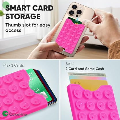 Suction Phone Card Holder Adhesive Mount,Up to 3 Cards,Hot Pink - color: Hot Pink