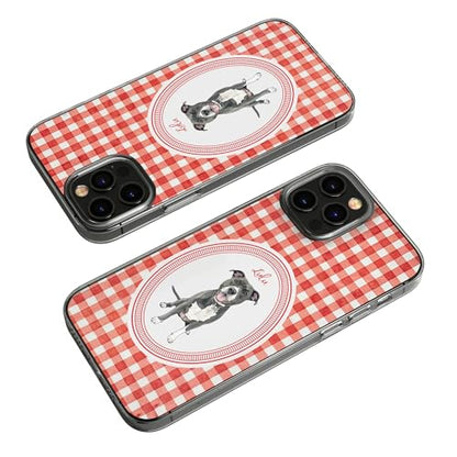 Custom Pet Portrait Watercolor Striped Pattern - Personalized Phone Case Custom Aesthetic Protective Cellphone Cover Accessory Present for Dog Cat Mom Dad Animal Lover