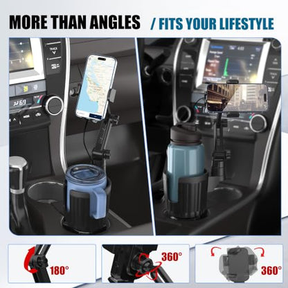 SAGRUILA 2-in-1 Cup Phone Holder for Car with up to 15W Wireless Charging