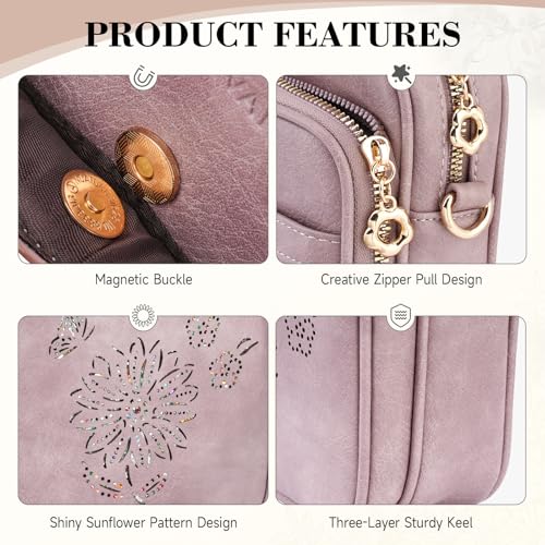 Small Crossbody Bags for Women, RFID Phone Purse with Card Slots, Triple Compartments Lightweight Shoulder Bag - color: 5-purple