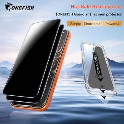 OneFish for iPhone 16 Pro Privacy Screen Protector - 4 Way 360 Anti Spy | Bubble Free , 9H Tempered Glass , Easy Installation with Auto Dust-Elimination , Scratch Resistant for 16 Pro , 2 Pack - size: iPhone 16 Pro