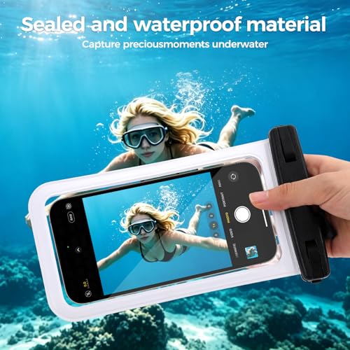 Waterproof Cell Phone Bag, White, 2 Pack | Waterproof Phone Pouch for 7" Phones, Touch Sensitive Clear Case, Lanyard, Beach Swimming - color: White
