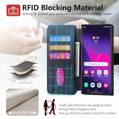 2 in 1 Wallet Case for Samsung Galaxy S23 Ultra 5G CMG Black | PU Leather Magnetic Flip Folio Case with RFID Blocking Card Holder, Credit Card Slots Kickstand, Shockproof Protective Cover - color: Black, size: Samsung Galaxy S23 Ultra