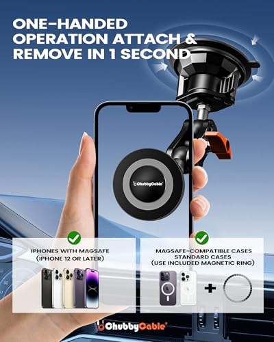 chubbycable ChubbyGrip Magnetic Car Phone Mount with Heavy-Duty Suction Cup - color: ChubbyGrip Pro (Magnetic)-Orange