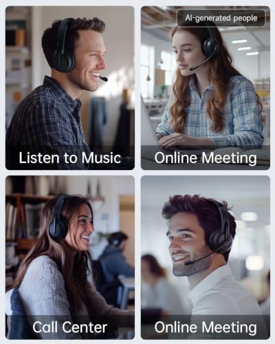 AOC Wireless Headset with Mic for Work, AI Noise Cancelling, Bluetooth - color: Midnight Black