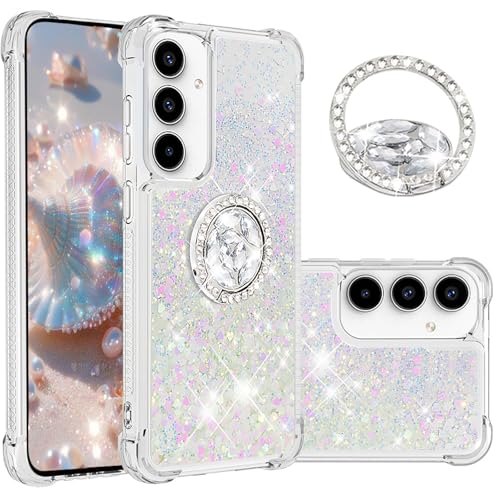 CCSmall for Samsung A57 Clear Case Glitter Ring Stand LSZ Colorful | Anti Yellowing TPU Quicksand Cover, Sparkle Liquid Design, Shock Absorbing Edges for Samsung A57 - color: Colorful, size: Samsung A57
