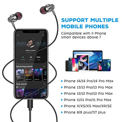 Earphones Wired in Ear Headphones Earbuds for iPhone 14/14 Pro Max /13/13 Pro Max/ 12/12 Mini 11 Pro/11 Headphones - color: 1 pack-silver