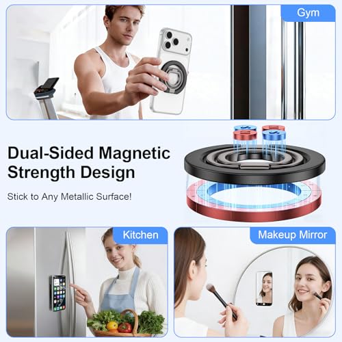 Magnetic Phone Finger Ring Grip Holder for MagSafe Two-Sided Magnet Stand - color: Black