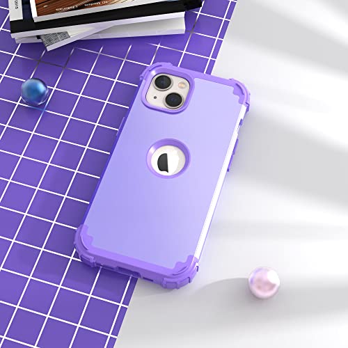 IDweel for iPhone 15 Case with Tempered Glass Screen Protector, 3 in 1 Shockproof Slim Hybrid Heavy Duty Hard PC Cover Soft Silicone Bumper Full Body Case,Purple - color: Purple