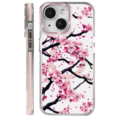 VisEnt Clear Case for iPhone 14, Magnetic Phone Case, Transparent Slim Cover, Military Grade Protection, Shockproof, Anti-Yellowing, Scratch Resistant, Pink Sakura Floral - color: Pink Sakura Floral, size: Iphone 14