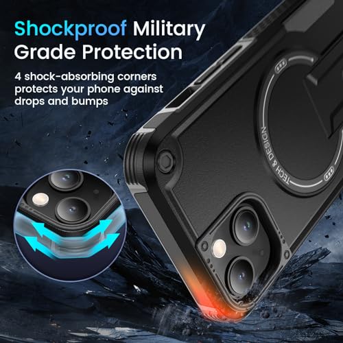 Caka for iPhone 13 Case & iPhone 14 Case with Stand Black | Compatible with MagSafe, Built-in Hidden Kickstand, Solid Protective Dual-layer TPU+PC Shockproof Magnetic Phone Cover - color: Black