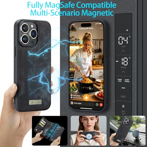 iPhone 15 Pro Wallet Case,iPhone 15 Pro Zipper Folio Leather Case Wallet with Card Holder,Strap Wristlet,Detachable Magnetic Protective Back Case for iPhone 15 Pro 5G 6.1 Inch (Black) - color: Black, size: iPhone 15 Pro 6.1"