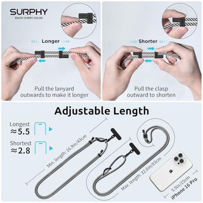 SURPHY Phone Lanyard Crossbody, Phone Strap Crossbody with 2 Tether Tabs - color: Black & White