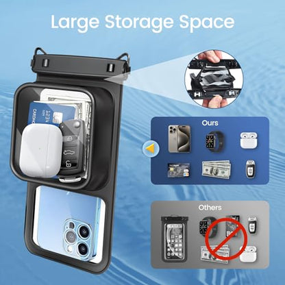 Niveaya [Floatable Floating Waterproof Phone Pouch 2 Pack-Up to 8.5", Large Space Adjustable Neck Lanyard Waterproof Phone Case, Phone Dry Bags for Vacation Beach Pool Kayak Cruise Travel Essentials - color: Transparent Black + Transparent Black