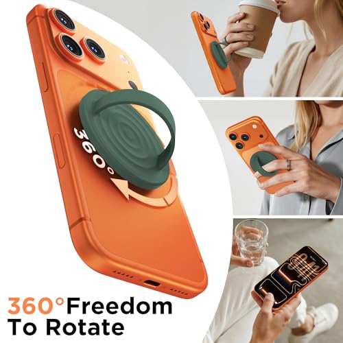 Magnetic Phone Grip Ring, Compatible with MagSafe, Upgraded Liquid Silicone for Secure Comfort, Rotating Finger Loop Ring Grip Holder for iPhone 17/16/15/14/13/12 Pro Max Plus, Alpine Green - color: Alpine Green