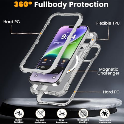 WRJ Magnetic Clear for iPhone 13 Case,iPhone 14 Case,[Compatible with MagSafe][Military Grade Drop Protection] Transparent Full Body Shockproof Protective Phone Case-Black - color: Black, style: Transparent