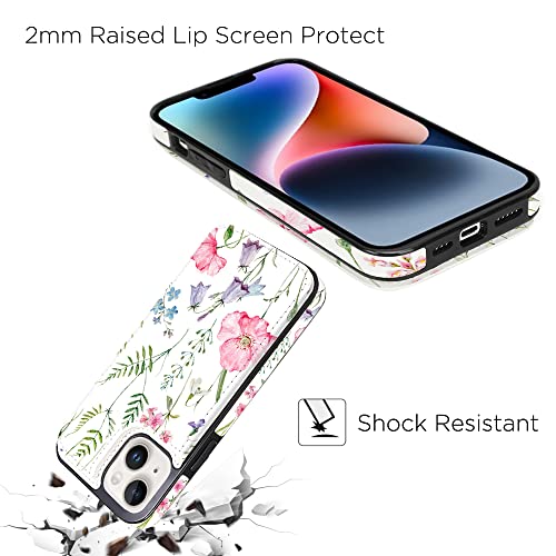 uCOLOR for iPhone 13/14 Wallet Case with Card Holder Pink Flowers | PU Leather RFID Blocking for Women Men Magnetic Clasp Kickstand - color: Pink Flowers