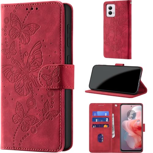 Case Wallet for Motorola Moto G Power 5G 2024, Red | RFID Blocking, 3 Card Holder Stand, Shockproof TPU Shell, PU Leather Magnetic Closure, 6.7-inch - color: Red