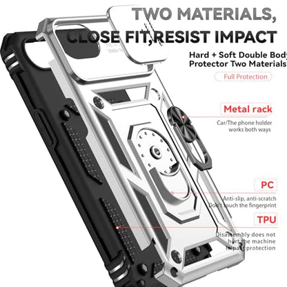 for iPhone 17E / iPhone 16E Case, with Camera Lens Cover HD Screen Protector, Dual Layer Military-Grade Drop Tested Magnetic Ring Holder Kickstand Protective Phone Case for iPhone 16E / 17E (Silver) - color: Silver with camera cover Military-Grade 2nd gen