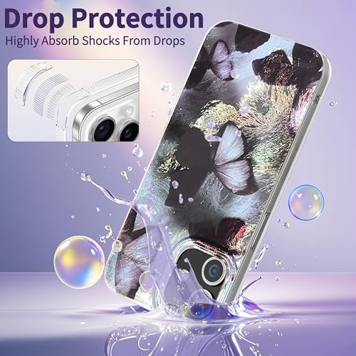 Compatible with iPhone 12&12Pro Case,with [Shockproof Protective][Camera Protection] Cute Butterfly Aesthetic Phone Cover Anti-Yellowing Soft Slim Cover for Women Girl-Black - color: Black Butterfly, size: iPhone 12/12 Pro