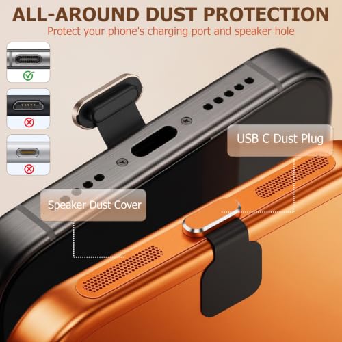 30Pcs Metal USB C Dust Plug with Speaker Dust Cover iPhone 17 ProMax Orange - size: for 17 Pro Max Orange
