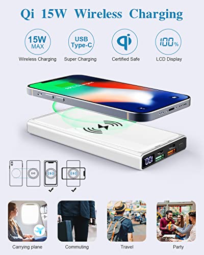 Wireless Portable Charger, Ultra Slim PD20W USB C Fast Charging 10000mAh Power Bank LED Display, External Battery Pack, Travel Essential Phone Powerbank for iPhone 17 16 Samsung S25 Google etc (white) - color: white