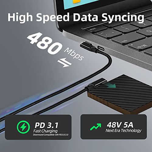 240W USB C to USB C Cable 10FT,Right Angle PD 3.1 Type C to C 5A Fast Charging Cable for MacBook Pro/Air,iPad Pro/Air/Mini,iPhone15/15Pro/15Plus/15ProMax,Samsung S24/S23/S22,Surface Book2,Pixel - style: Dual 90° Right Angle