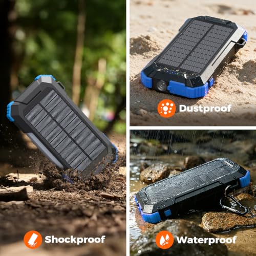 BLAVOR Solar Power Bank Built-in Retractable Cable 20000mAh - color: Blue