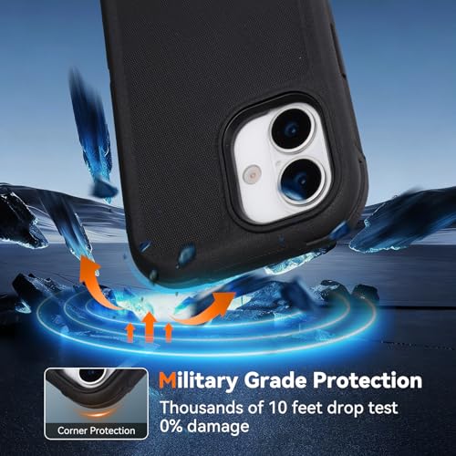 for iPhone 17 Case with Belt Clip Holster & Kickstand, Black | Military Grade Drop Protective, 4 in 1 Heavy Duty Shock-Absorbing Rugged Case for iPhone 17 6.3" - color: Black