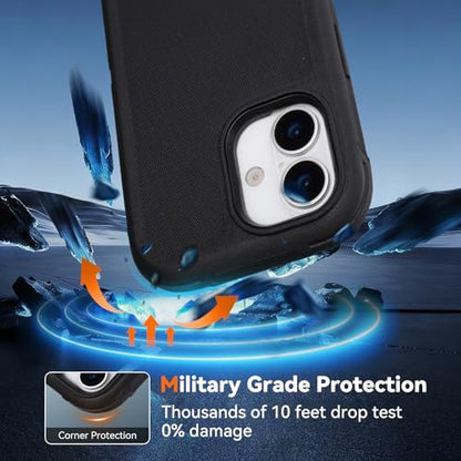 for iPhone 17 Case with Belt Clip Holster & Kickstand, Black | Military Grade Drop Protective, 4 in 1 Heavy Duty Shock-Absorbing Rugged Case for iPhone 17 6.3" - color: Black