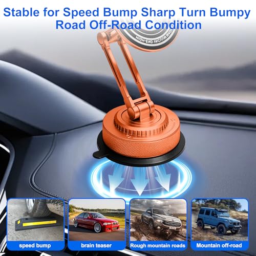 All-Metal Alloy Long Arm Magnetic Suction Cup Car Phone Mount(Orange) - color: Orange