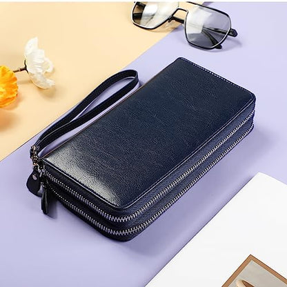 Small Compact Women Wallet RFID Blocking Genuine Leather Bifold Purse with ID Windows - color: 2-waxed Blue, size: One Size