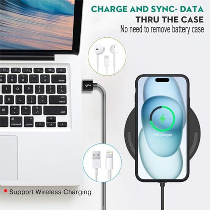 Wireless Charging Case for iPhone 15, 10000mAh High Capacity Portable Rechargeable Protective Battery Case Wireless Charging Compatible with iPhone 15 (6.1 inch) Extended Battery Charger Case (Black) - size: iPhone 15