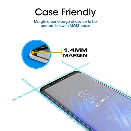 amFilm Glass Screen Protector for Samsung Galaxy S8, 3D Curved Tempered Glass, Dot Matrix with Easy Installation Tray, Case Friendly (Black) - size: Galaxy S8