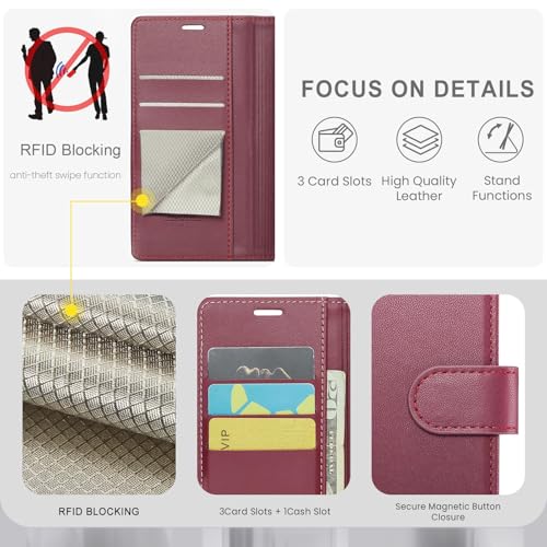 FLIPALM Card Holder Wallet Case for iphone 17e, Red | Card Holder, RFID Blocking, PU Leather Folio Flip, Kickstand, Protective Shockproof Cover - color: Red