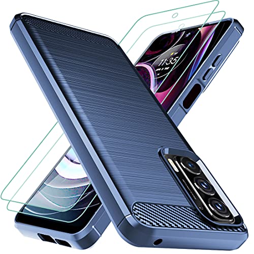 Osophter Moto Edge 2021 Case, 5G UW, Flexible TPU, 2pcs Screen Protector, Shock-Absorption, Navy Blue - color: Moto Edge 2021 Case-Navy Blue