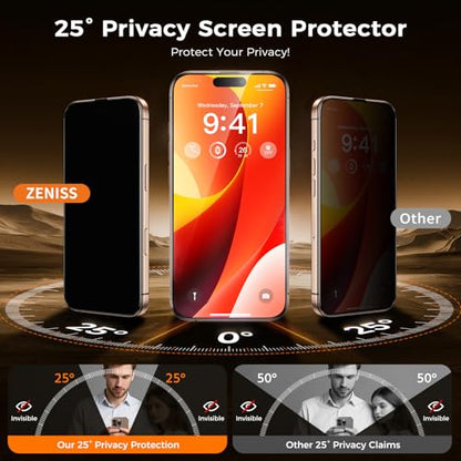 NeverBreak 9H+ Hardness for iPhone 16 Pro Privacy Screen Protector 12FT Military Grade Protection (Scratch, Shatter, Drop Resistance) Tempered Glass Full Coverage 6.3", 2 Pack with De-Bubble Card - size: iPhone 16 Pro
