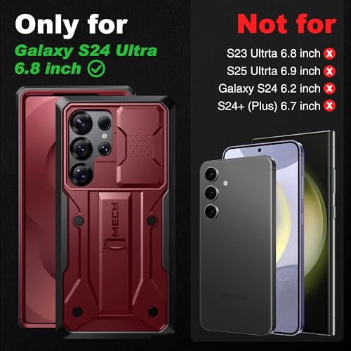 TONGATE for Samsung Galaxy S24 Ultra Case, 2 Front Frames & Stand, Maroon | Built-in Slide Camera Cover & Screen Protector, Military Grade Shockproof S24 Ultra Phone Case with Kickstand & Belt-Clip - color: Maroon