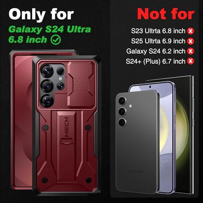 TONGATE for Samsung Galaxy S24 Ultra Case, 2 Front Frames & Stand, Maroon | Built-in Slide Camera Cover & Screen Protector, Military Grade Shockproof S24 Ultra Phone Case with Kickstand & Belt-Clip - color: Maroon