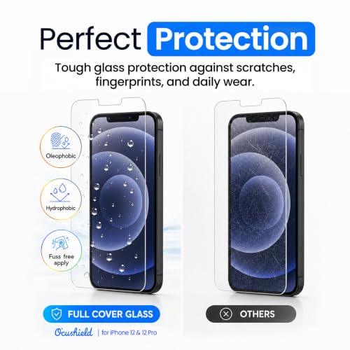 Ocushield Anti Blue Light Tempered Glass Screen Protector of iPhone 12 & iPhone 12 Pro (6.1") – Blocks Blue Light, Prevents Eye Strain & Helps You Sleep Better, 9H Hardness & Case Friendly | Fits 6.1 inch display. 9H tempered glass blocks UV & blue light.