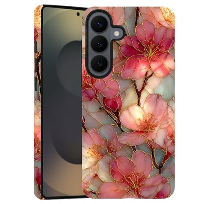 Compatible with Samsung Galaxy S26 Case,Glossy Case All-Round Protection Shockproof Anti-Scratches TPU Cover,Cases for Man Woman-Blossoms Pink Flower Stained Glass - color: Blossoms Pink Flower Stained Glass, size: Galaxy S26