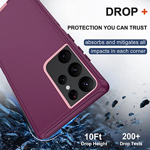 for Samsung Galaxy S22 Ultra Case with Belt Clip Holster, 2X Screen Protector, Military Grade Protection Heavy Duty Full Body Shockproof Rugged Protective Cover for Samsung S22 Ultra 5G Wine - color: Wine