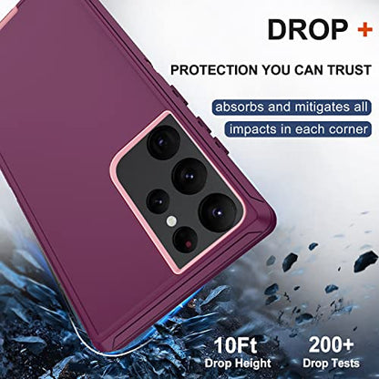 for Samsung Galaxy S22 Ultra Case with Belt Clip Holster, 2X Screen Protector, Military Grade Protection Heavy Duty Full Body Shockproof Rugged Protective Cover for Samsung S22 Ultra 5G Wine - color: Wine