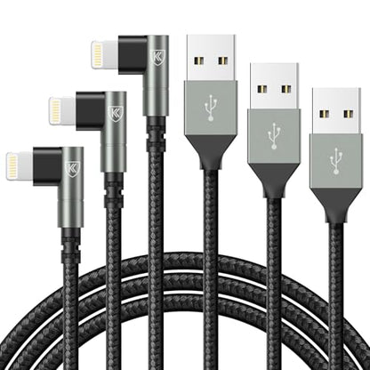 90 Degree iPhone Charger 6FT [Apple MFi Certified] 3Pack Lightning Cable - color: Grey, size: 6FT, style: USB A to Lightning