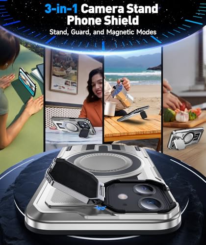 DASFOND Shield Series for iPhone 12/12 Pro Case with Camera Stand Cover [Compatible with MagSafe] Full Body Military Shockproof Protection Heavy Duty Rugged Magnetic Phone Case iPhone 12/12 Pro, Gray - color: Gray, size: Camera Stand iPhone 12/12 Pro