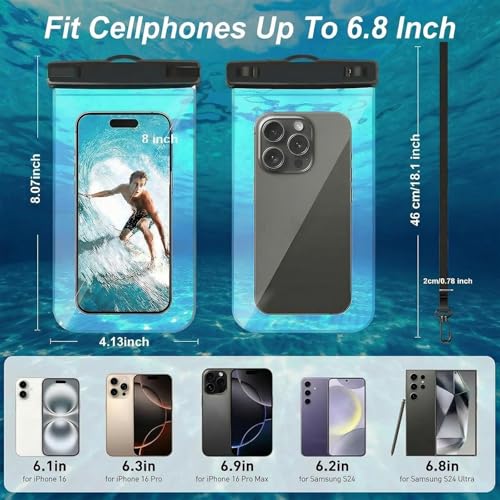 1 Pack Waterproof Phone Case, 6.8" Universal Dry Bag for iPhone 15/14/13/12 Pro Max, IPX8 Waterproof Pouch, Cruise Ship & Beach Essentials, Clear - color: B4-Clear-1 Pack, size: 6.8in