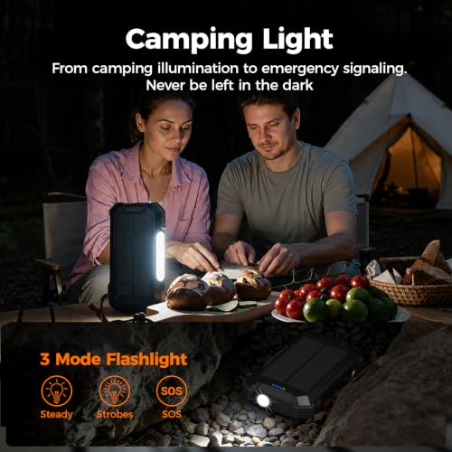BLAVOR Solar Power Bank Built-in Retractable Cable 20000mAh - color: Black