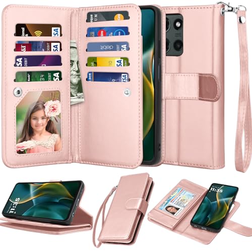 Njjex Wallet Case for Motorola Moto G 5G 2025, for Moto G 5G 2025 Case, [9 Card Slots] PU Leather ID Credit Card Holder Folio Flip [Detachable] Kickstand Magnetic Phone Cover & Lanyard [Rose Gold] - color: Rose Gold